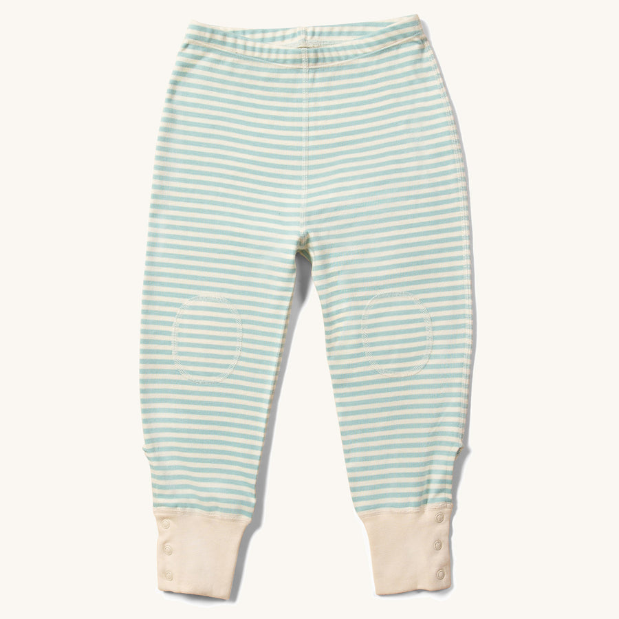 Little Green Radicals Adaptive Extra Long Blue Striped Joggers pictured on a plain background