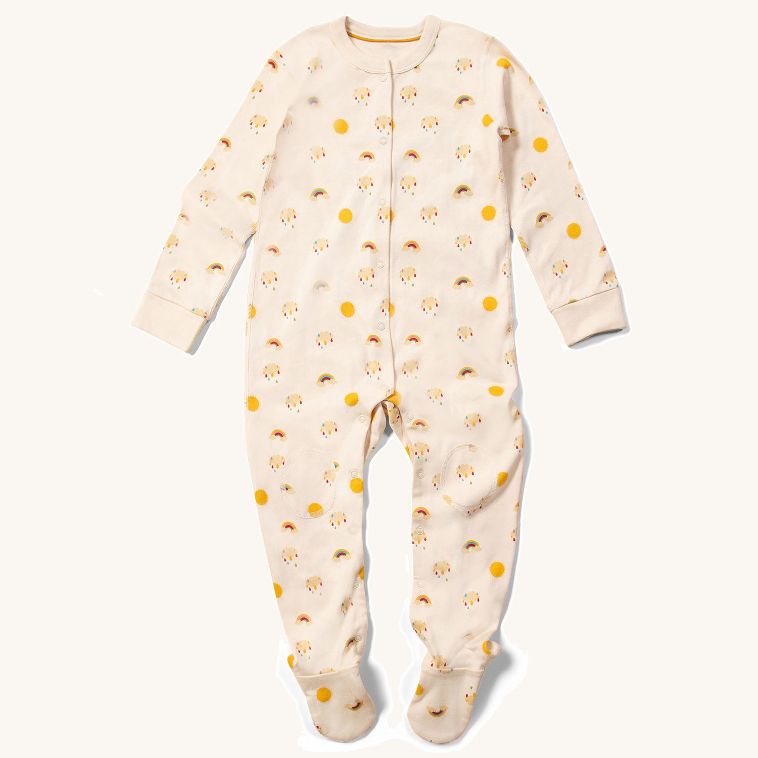 LGR Adaptive Sunshine & Rainbows Sleepsuit pictured on a plain background 