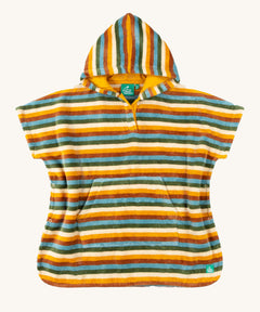 Little Green Radicals child's Rainbow Hooded Striped Towel Poncho.