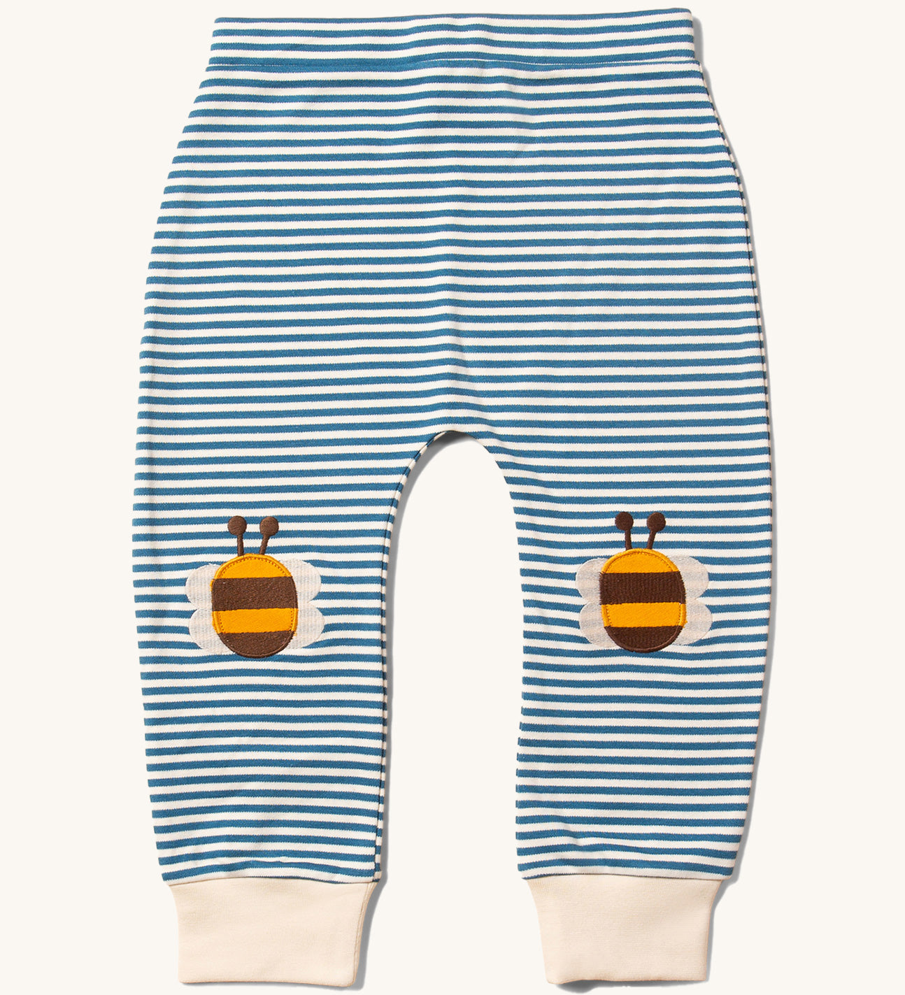 Little Green Radicals Bees Knees Patch Striped blue and white kids Joggers