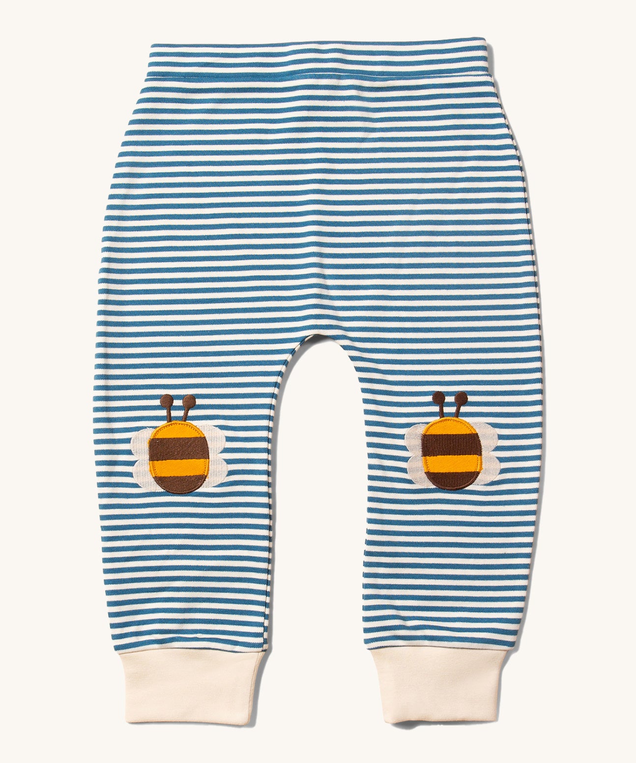 Little Green Radicals Bees Knees Patch Striped blue and white kids Joggers