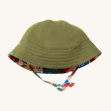 Little Green Radicals Flora and Fauna Reversible Sun Hat shown with the green plain side on the outside.