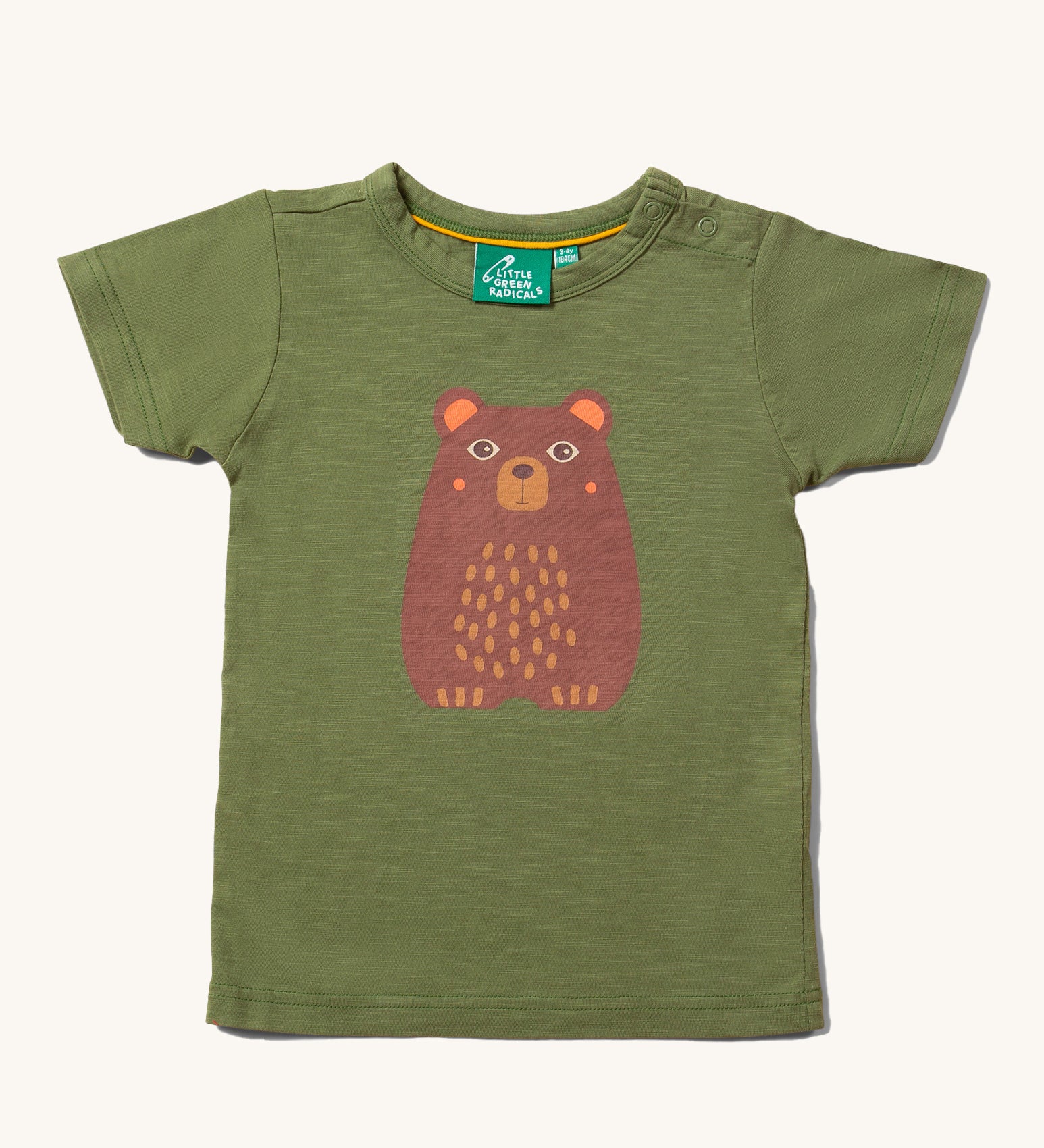 Little Green Radicals Kids Organic Cotton Green Bear Short Sleeve T-Shirt