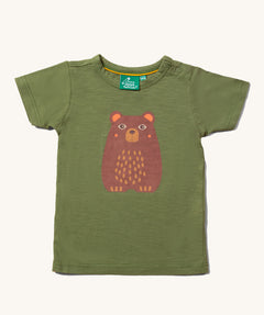 Little Green Radicals Kids Organic Cotton Green Bear Short Sleeve T-Shirt