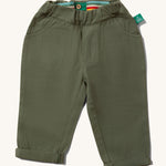 Little Green Radicals organic cotton Kids Green coloured trousers with pockets.