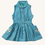 Little Green Radicals Child's Organic Cotton Horizon Blue Striped Pinafore Button Dress