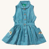 Little Green Radicals Child's Organic Cotton Horizon Blue Striped Pinafore Button Dress