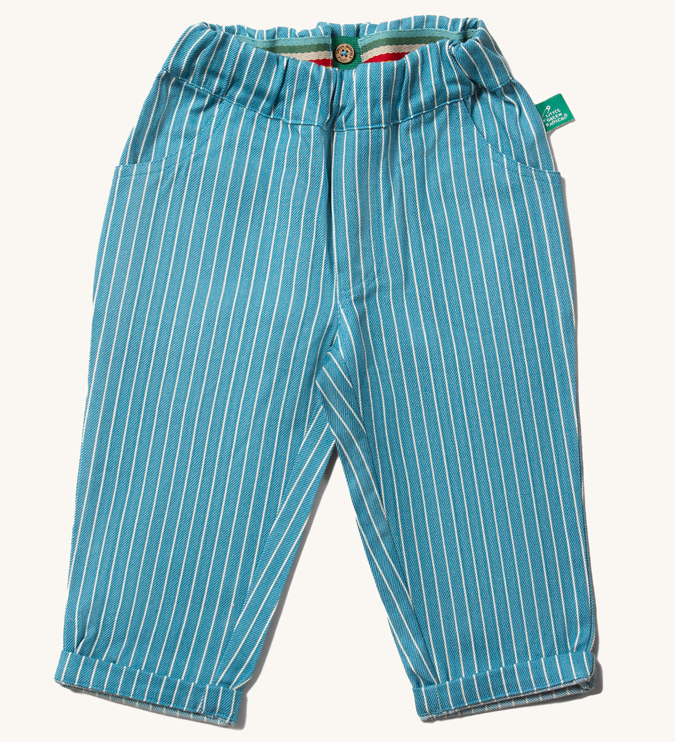 Little Green Radicals Horizon Blue Striped trousers with pockets.