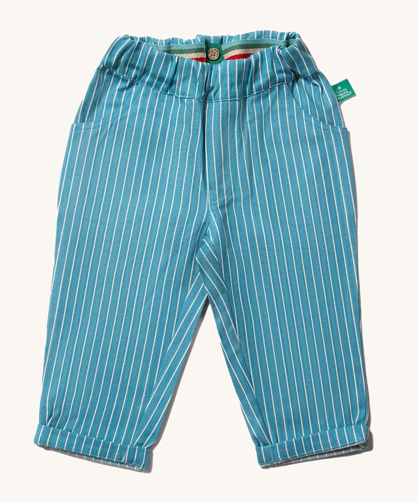 Little Green Radicals Horizon Blue Striped trousers with pockets.