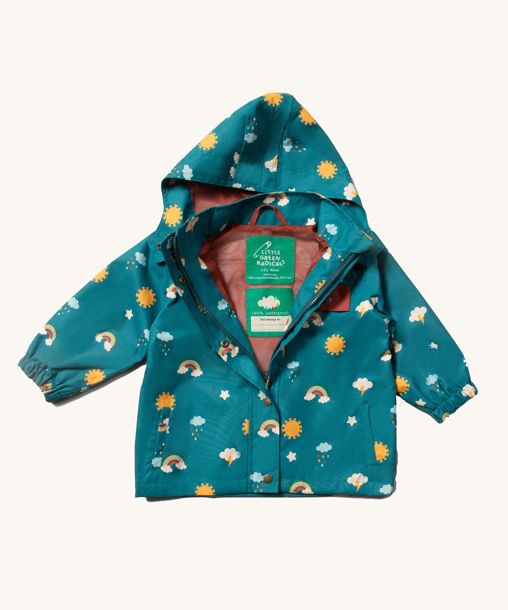 Little Green Radicals Child's Rainbow Days print Recycled Waterproof Raincoat