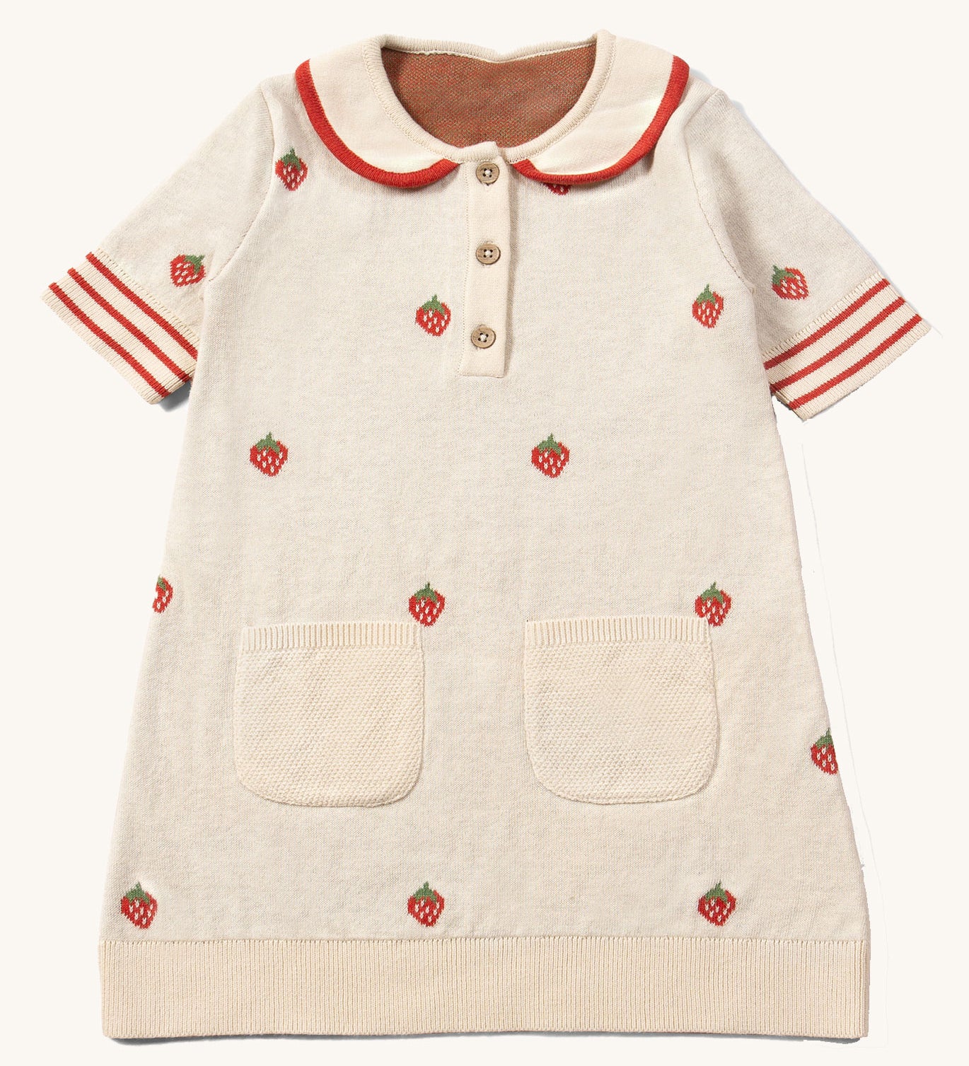 Little Green Radicals Child's Strawberry Days Organic Cotton Knitted Collar Dress