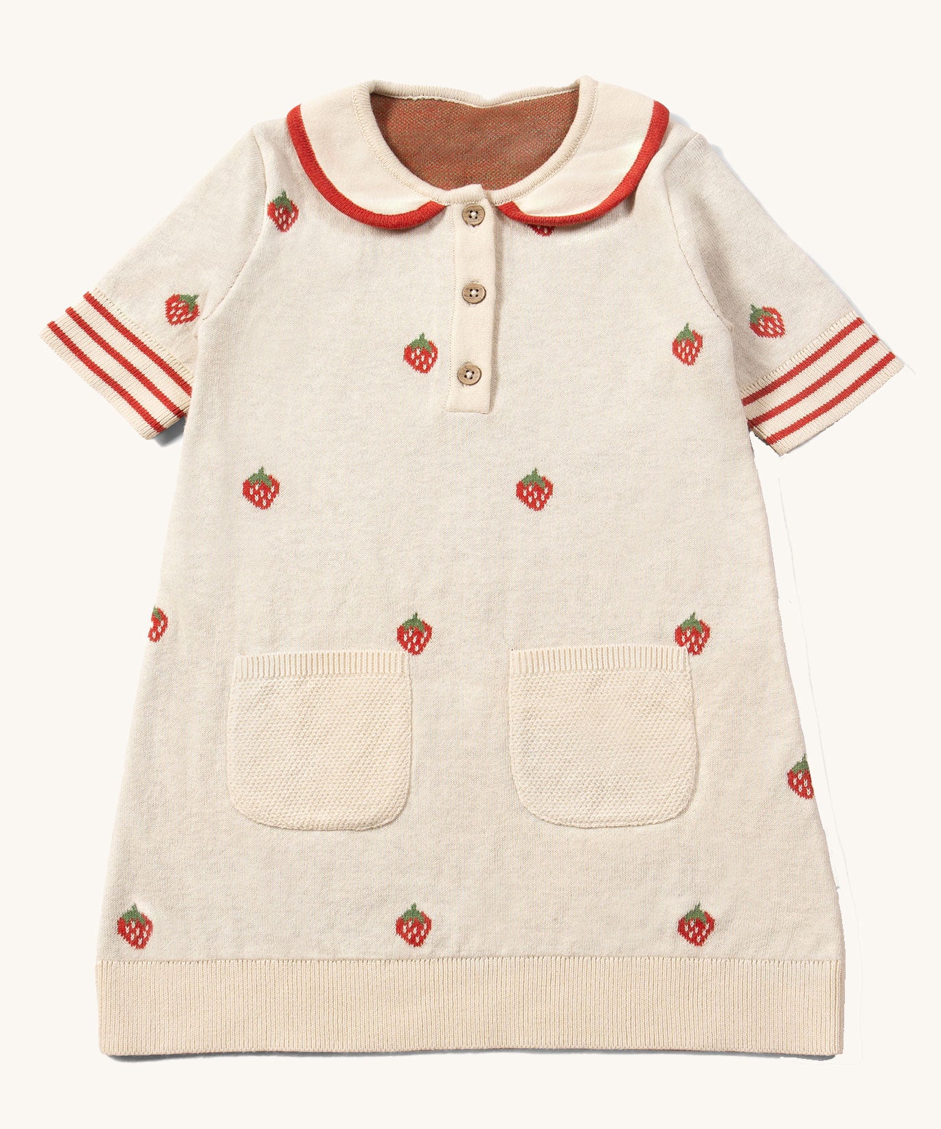 Little Green Radicals Child's Strawberry Days Organic Cotton Knitted Collar Dress