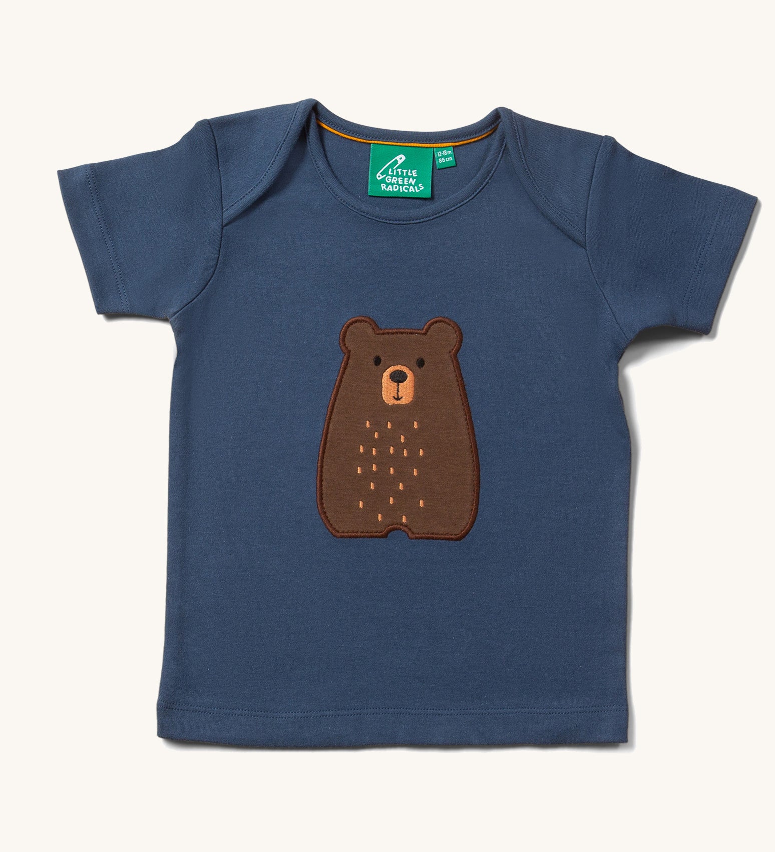 The Little Green Radicals Little Bear Applique Short Sleeve T-Shirt on a plain background.