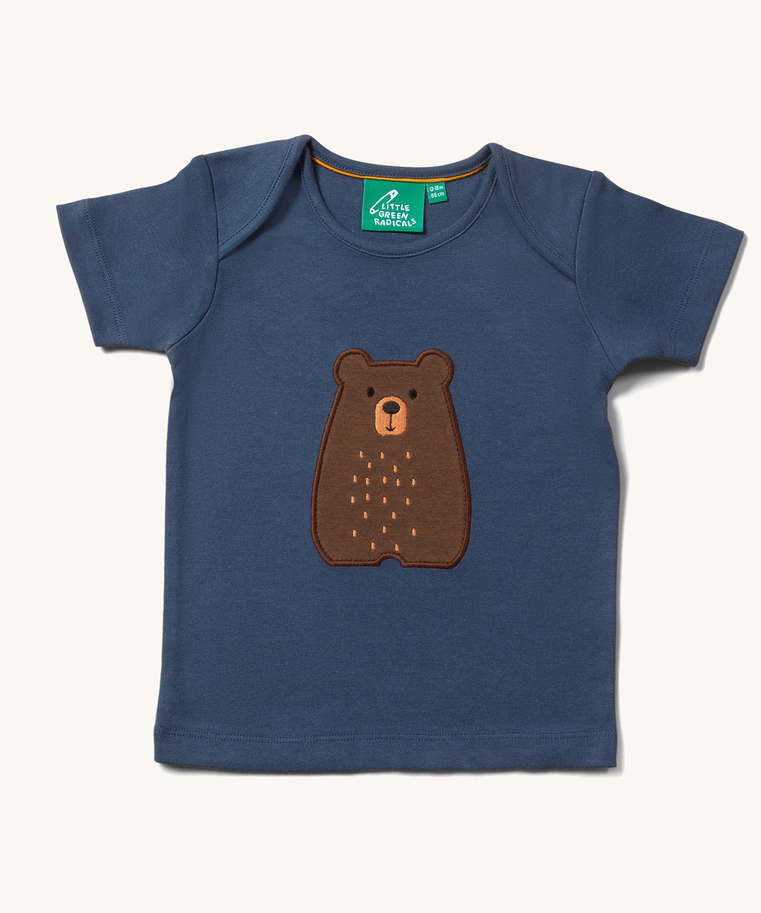 The Little Green Radicals Little Bear Applique Short Sleeve T-Shirt on a plain background.