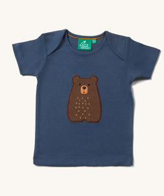 The Little Green Radicals Little Bear Applique Short Sleeve T-Shirt on a plain background.