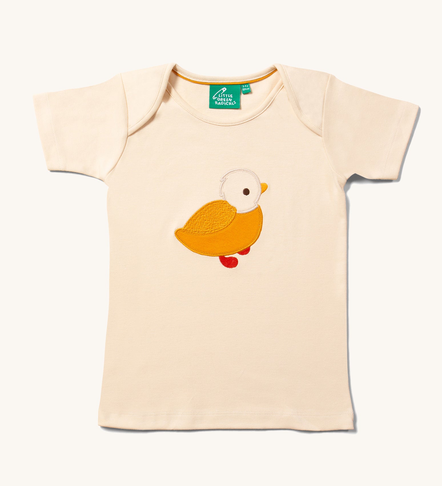 The Little Green Radicals Little Duck Applique Short Sleeve T-Shirt on a plain background. 