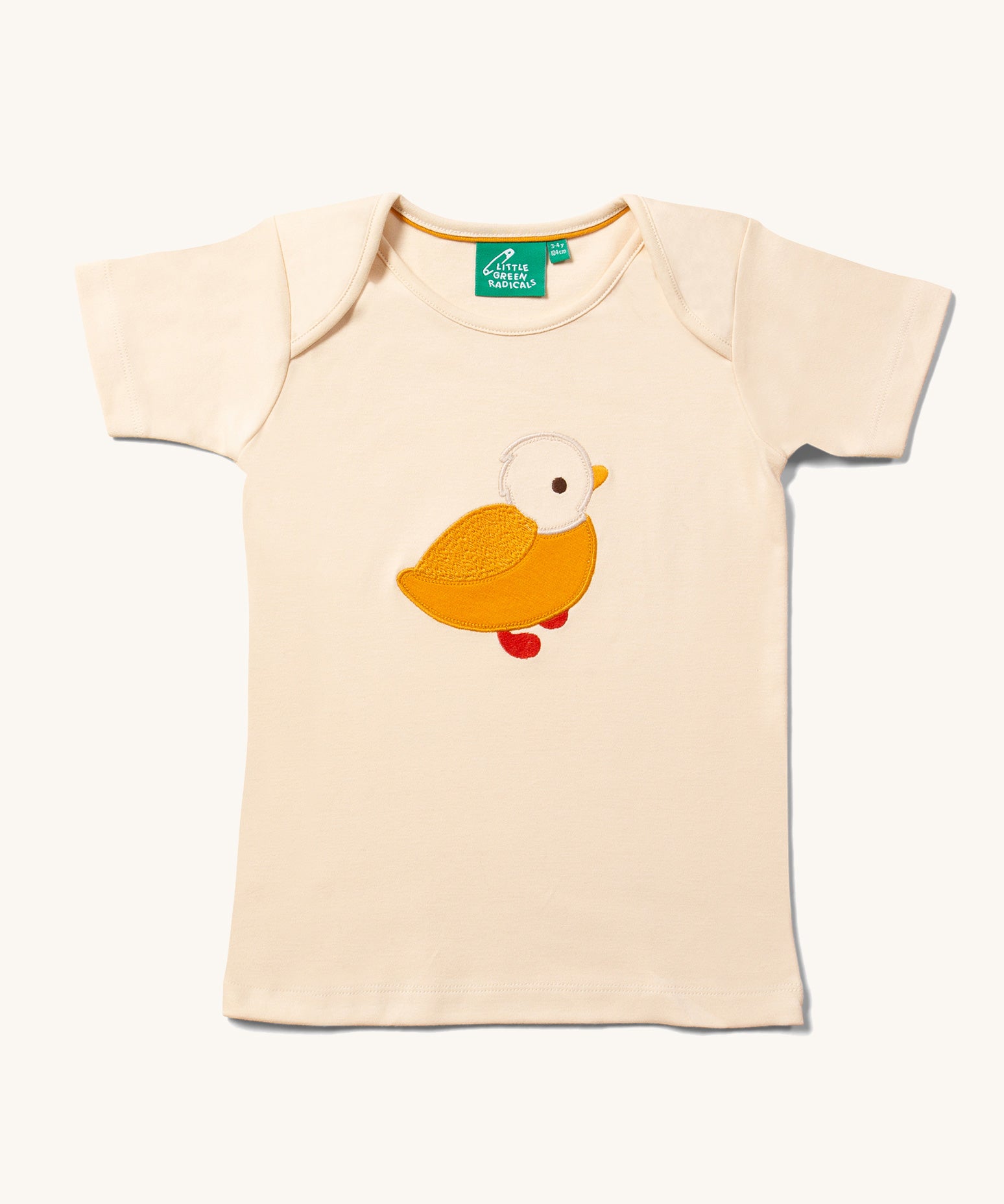 The Little Green Radicals Little Duck Applique Short Sleeve T-Shirt on a plain background. 