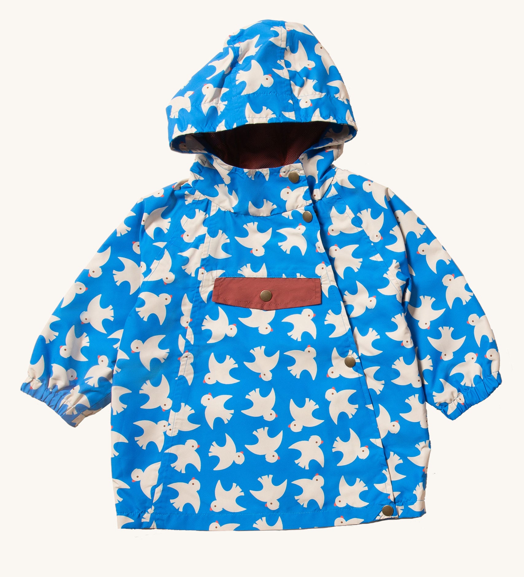 Little Green Radicals Diving And Splashing Blue Recycled Waterproof Kids Packable Anorak