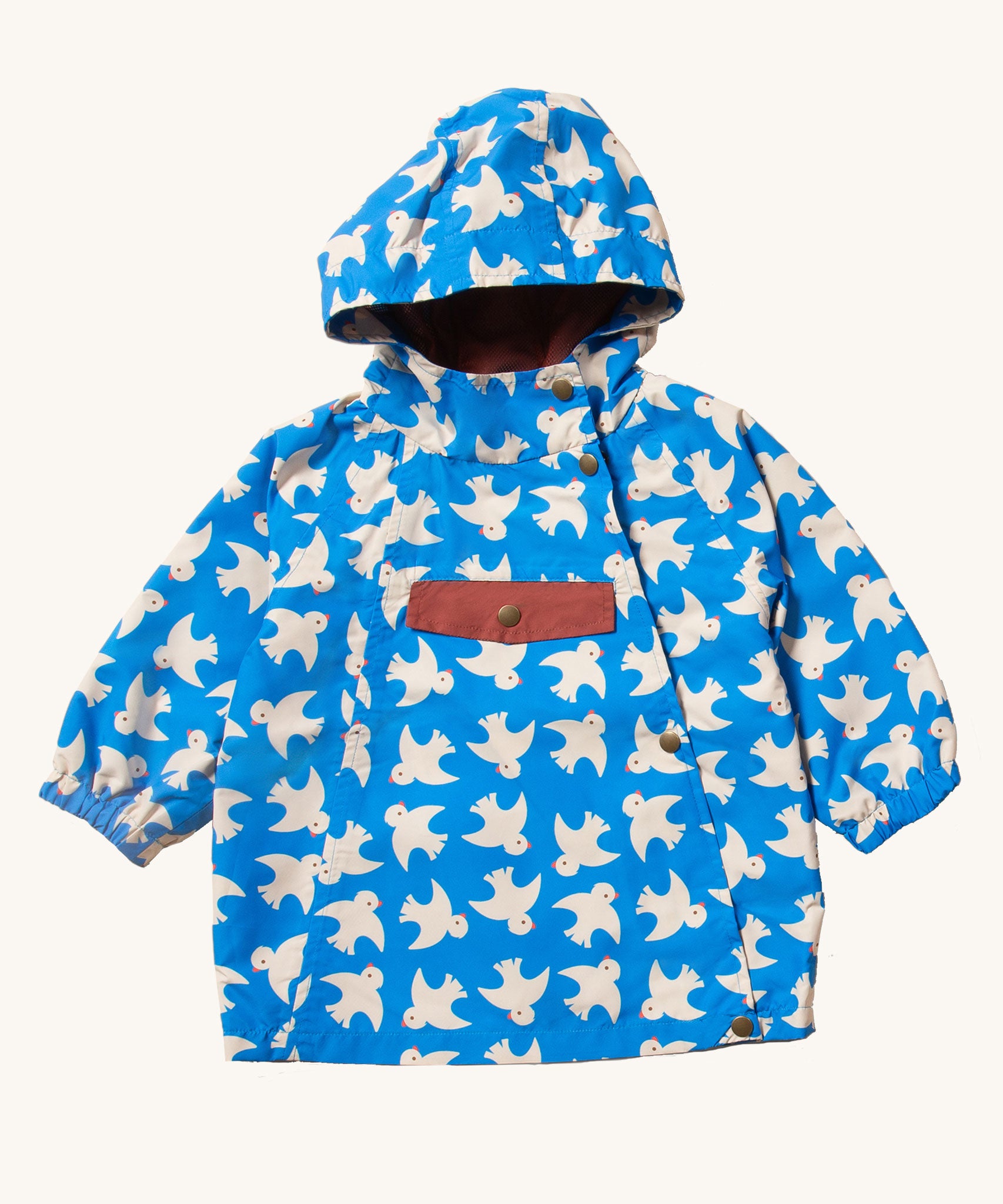 Little Green Radicals Diving And Splashing Blue Recycled Waterproof Kids Packable Anorak