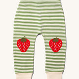 Little Green Radicals Children's Strawberry Knee Patch Green and Cream Striped Organic Cotton Joggers