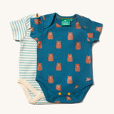 The Little Green Radicals Teddy Bears Organic Cotton Baby Body Set on a plain background.