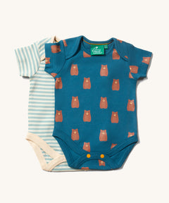 The Little Green Radicals Teddy Bears Organic Cotton Baby Body Set on a plain background.