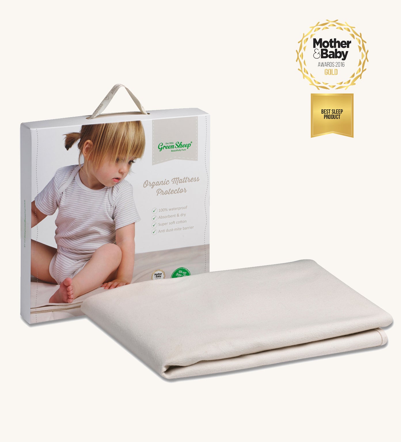 Little Green Sheep Organic Cot Bed Mattress Protector pictured on a plain background