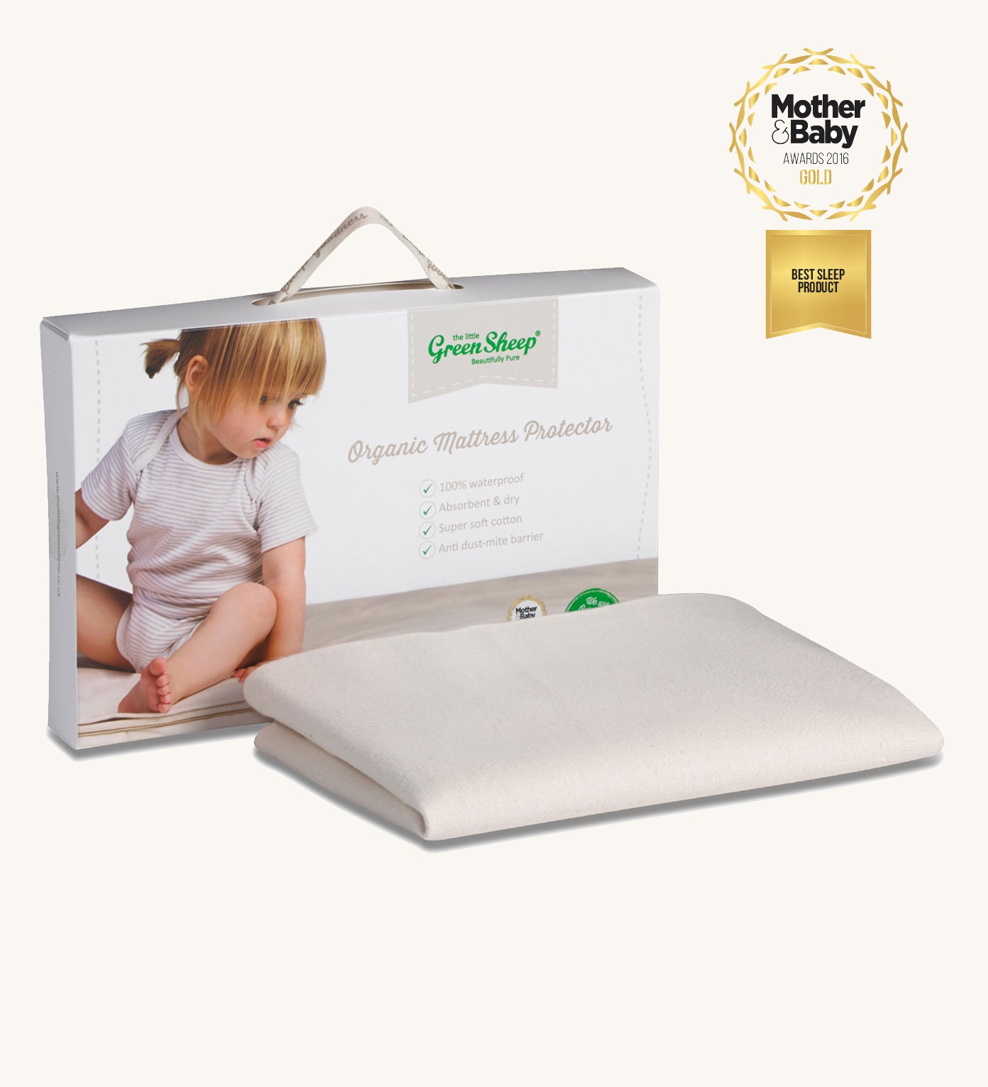 Little Green Sheep Organic SnuzPod4 Mattress Protector pictured in the packaging on a plain background