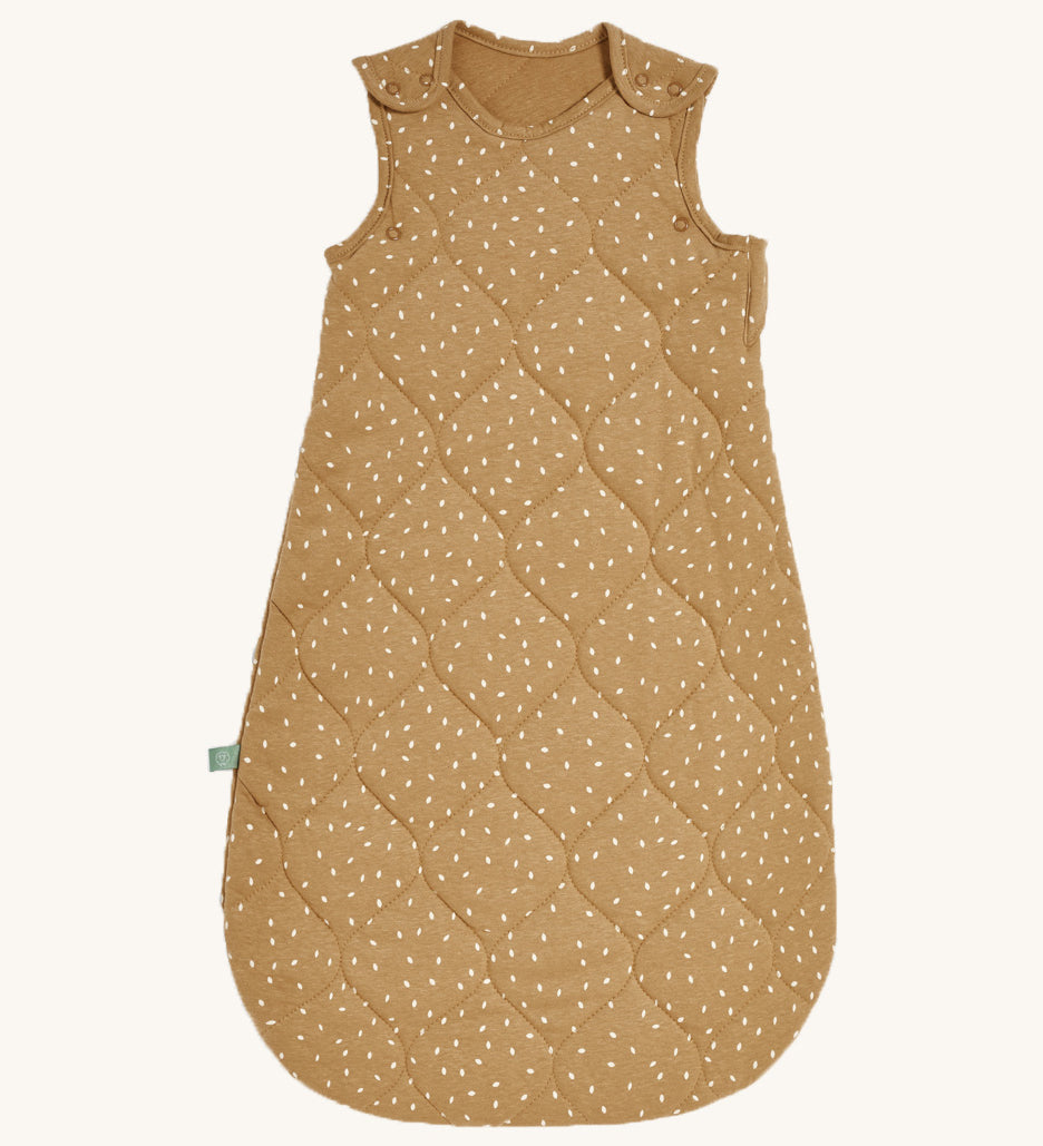 Little Green Sheep Organic Baby Sleeping Bag 2.5 Tog in a Honey Rice print pictured on a plain background