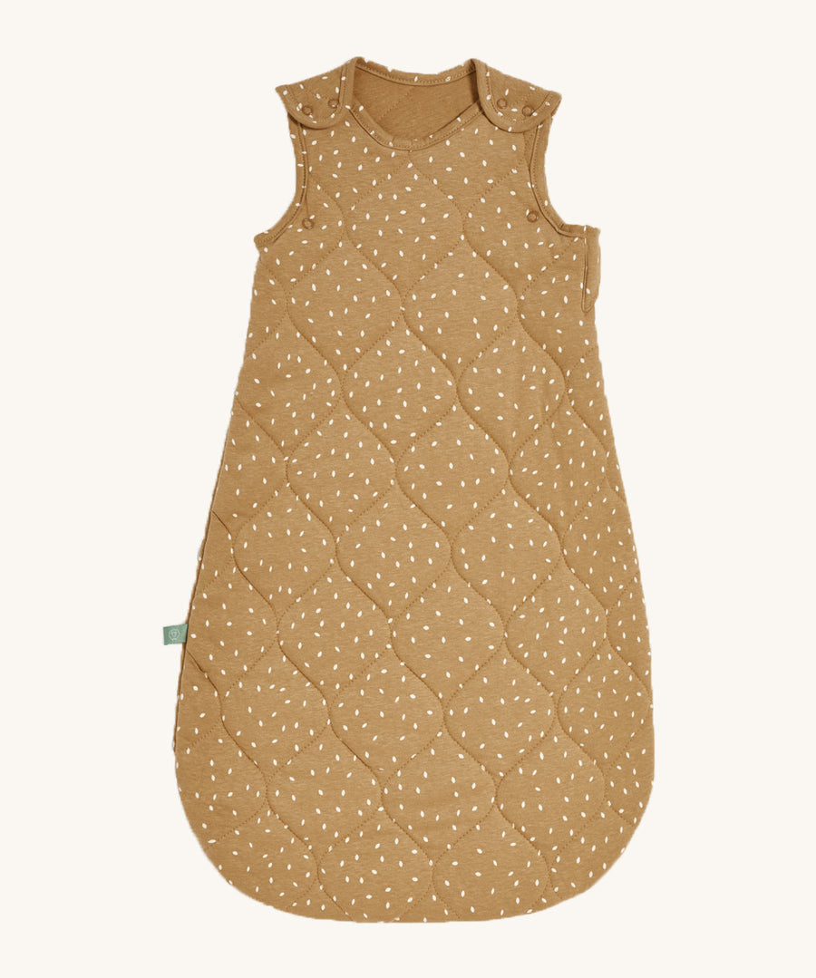 Little Green Sheep Organic Baby Sleeping Bag 2.5 Tog in a Honey Rice print pictured on a plain background