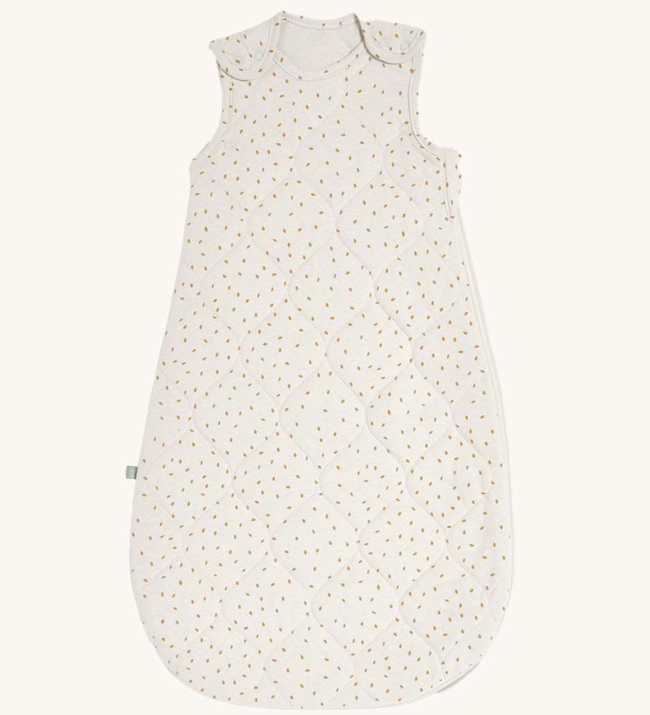 Little Green Sheep Organic Baby Sleeping Bag 2.5 Tog in a Linen Rice print pictured on a plain background