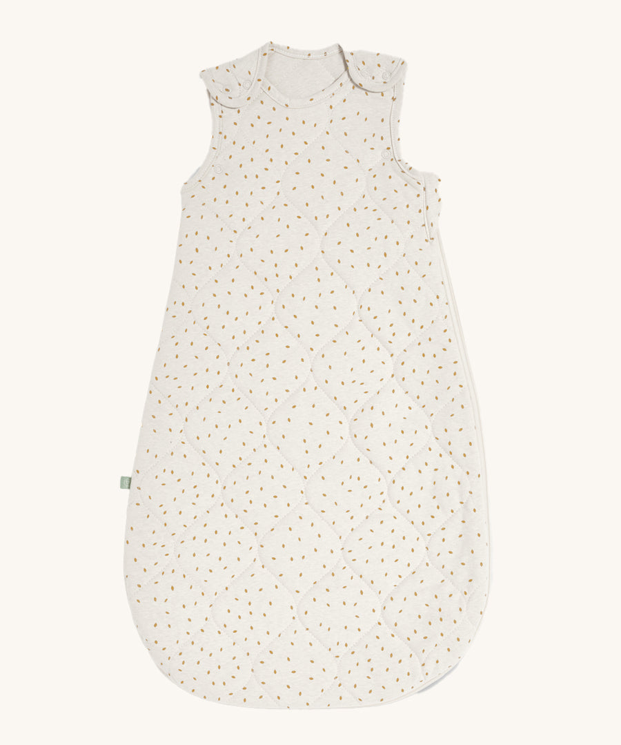 Little Green Sheep Organic Baby Sleeping Bag 2.5 Tog in a Linen Rice print pictured on a plain background