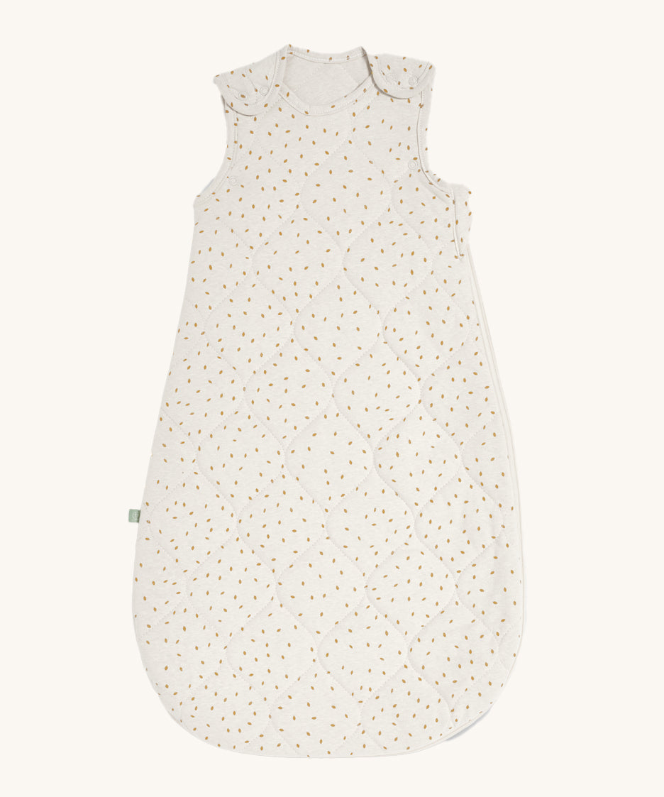 Little Green Sheep Organic Baby Sleeping Bag 2.5 Tog in a Linen Rice print pictured on a plain background