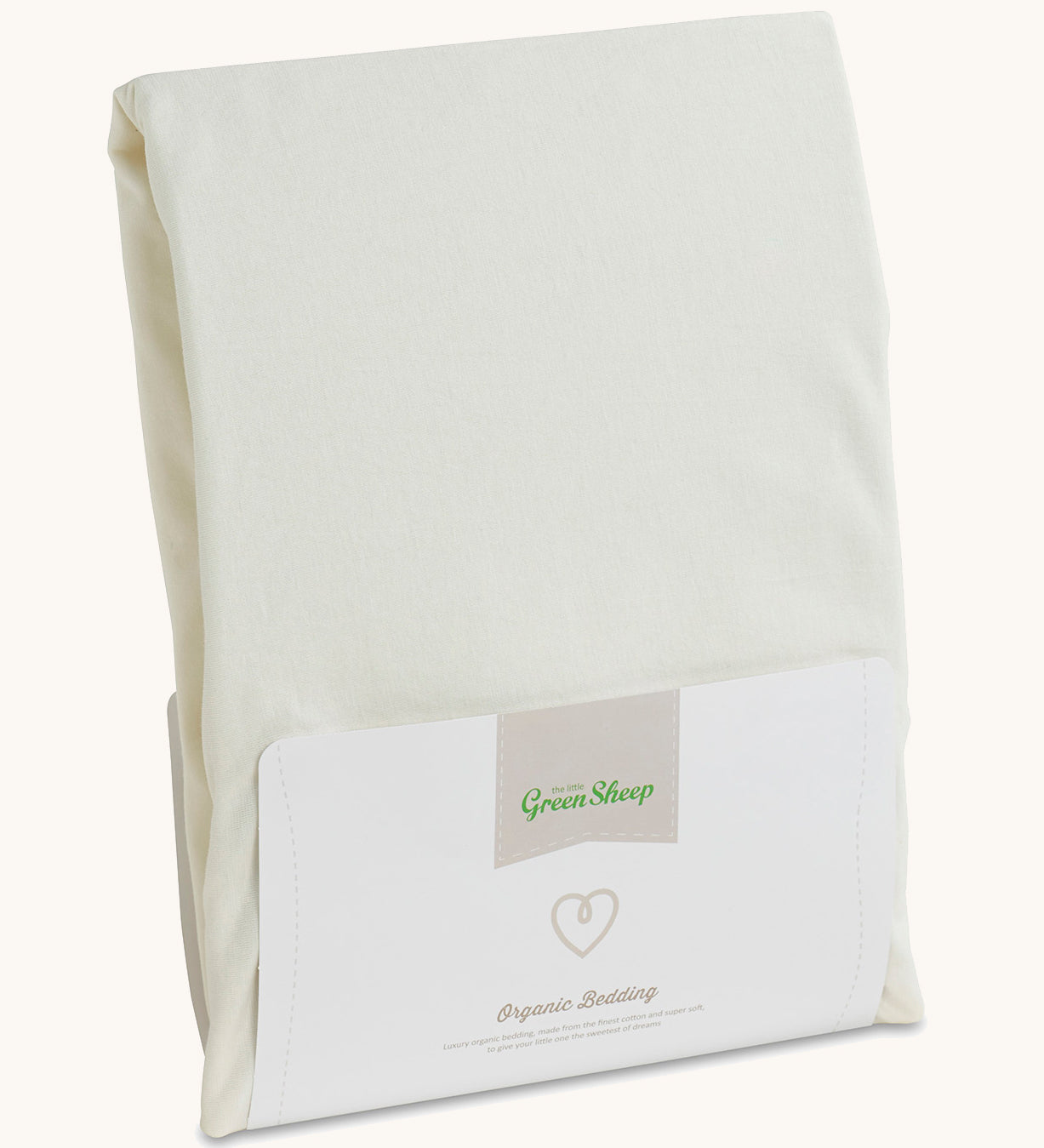 Little Green Sheep Organic Single Jersey Fitted Sheet in packaging pictured on a plain background