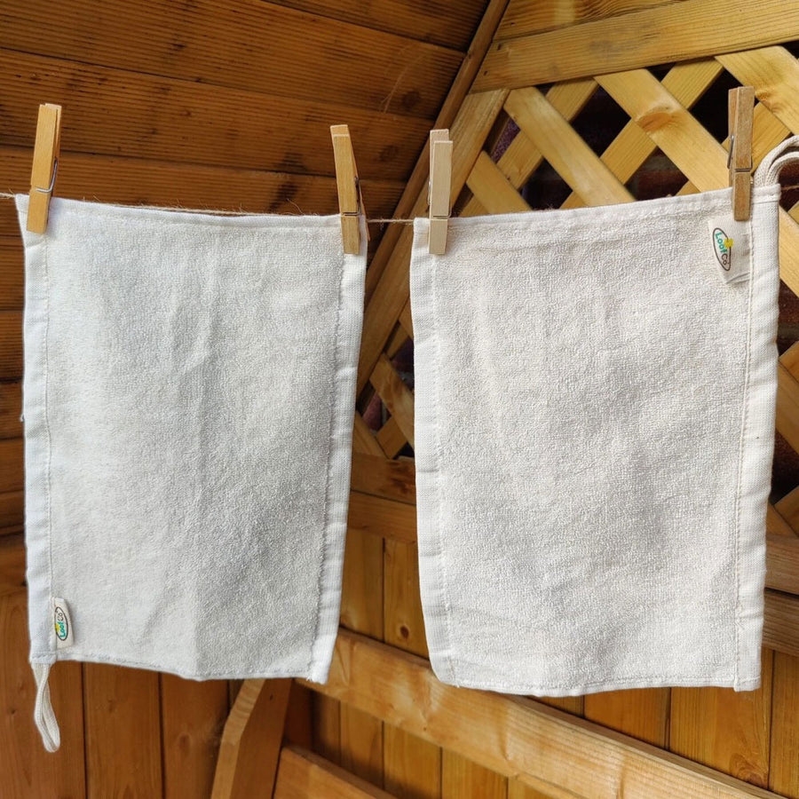 LoofCo Kitchen Cloths pictured hanging up on a line