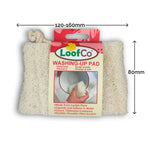 LoofCo Loofah Washing-Up Pad pictured on a plain white background with approximate measurements of the product