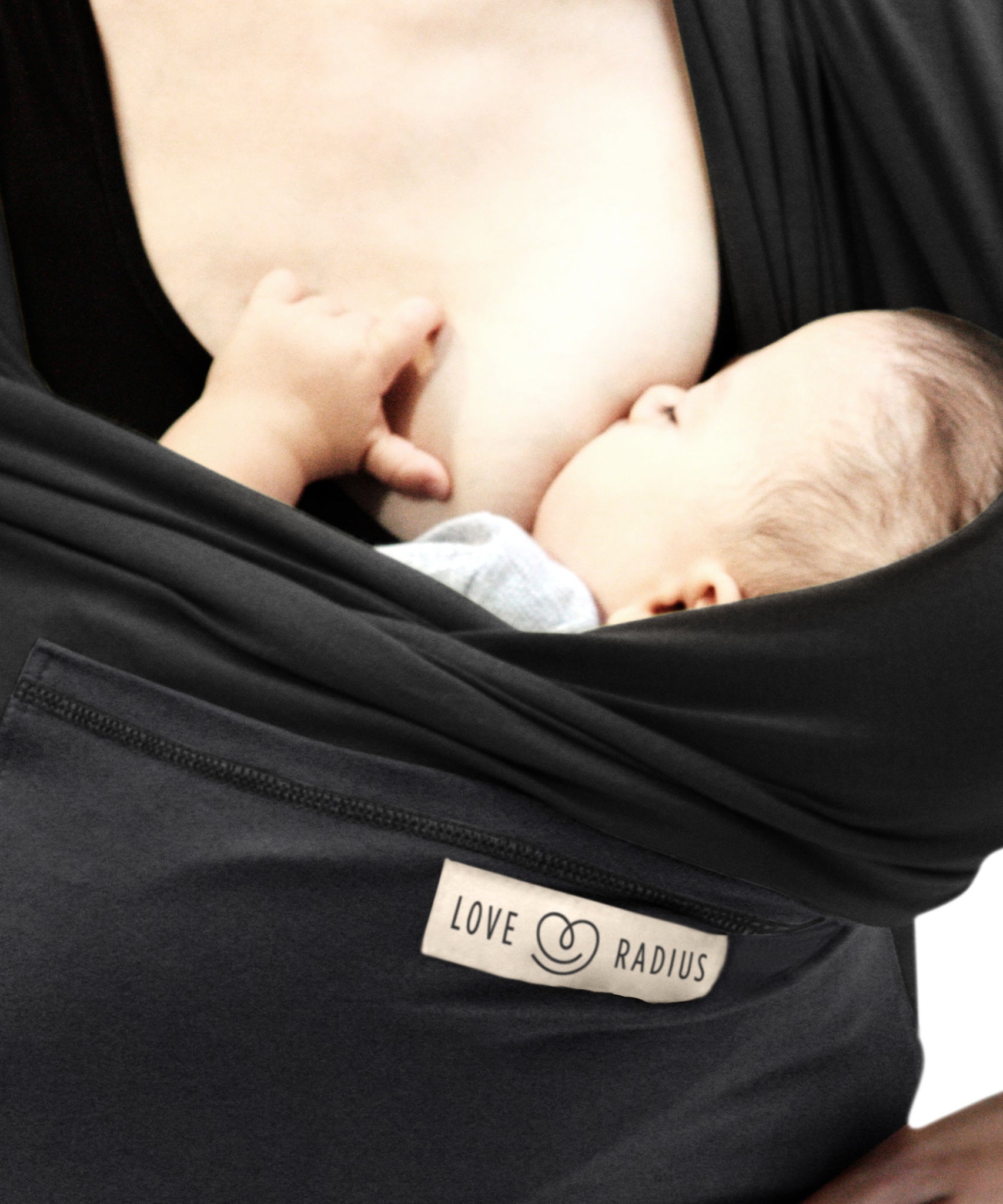 Breastfeeding in the Love Radius Original JPMBB Baby Wrap - charcoal grey/black.