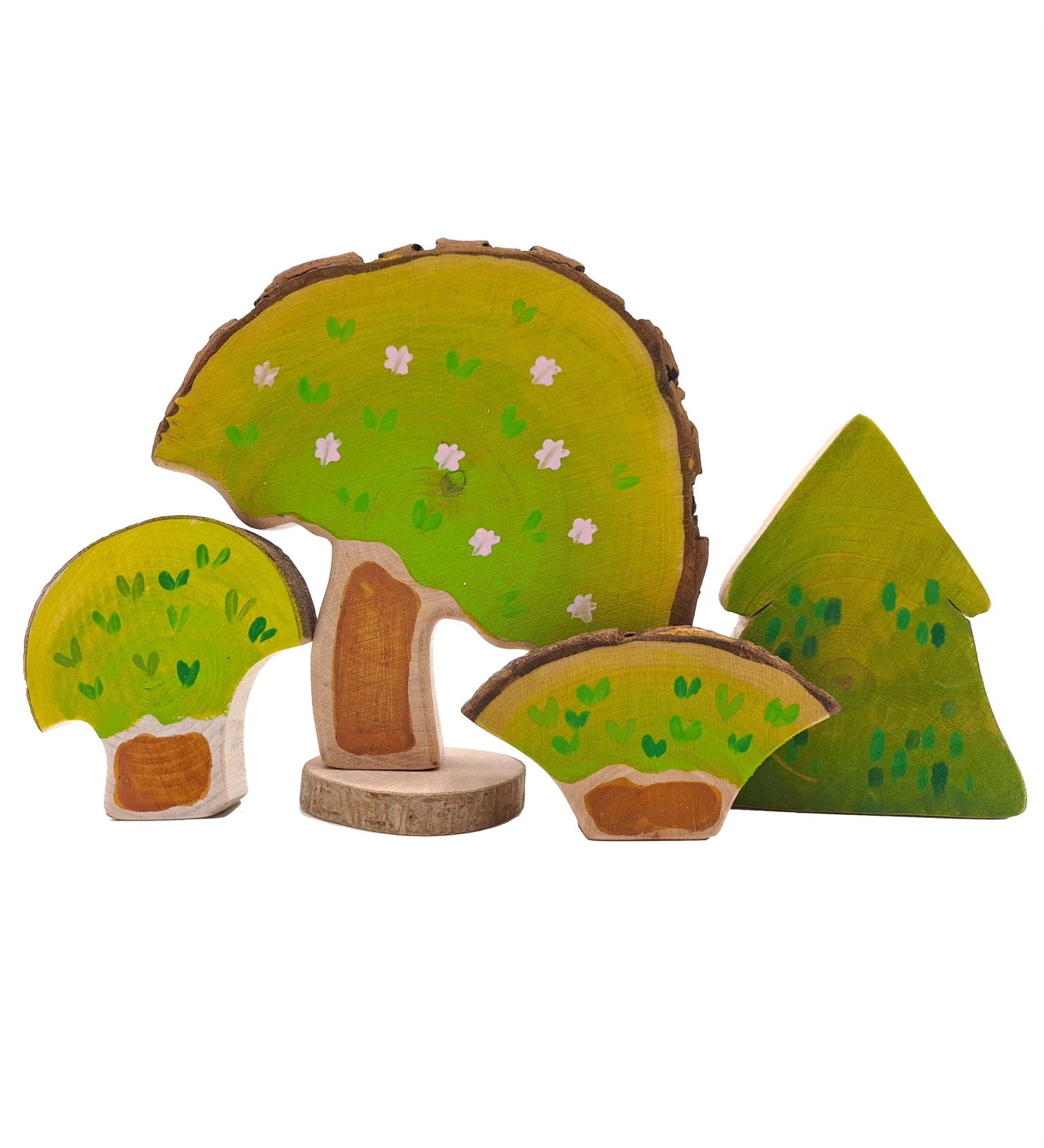 Magic Wood Spring & Autumn Wooden Tree Set showing the Spring side pictured on a plain white background.