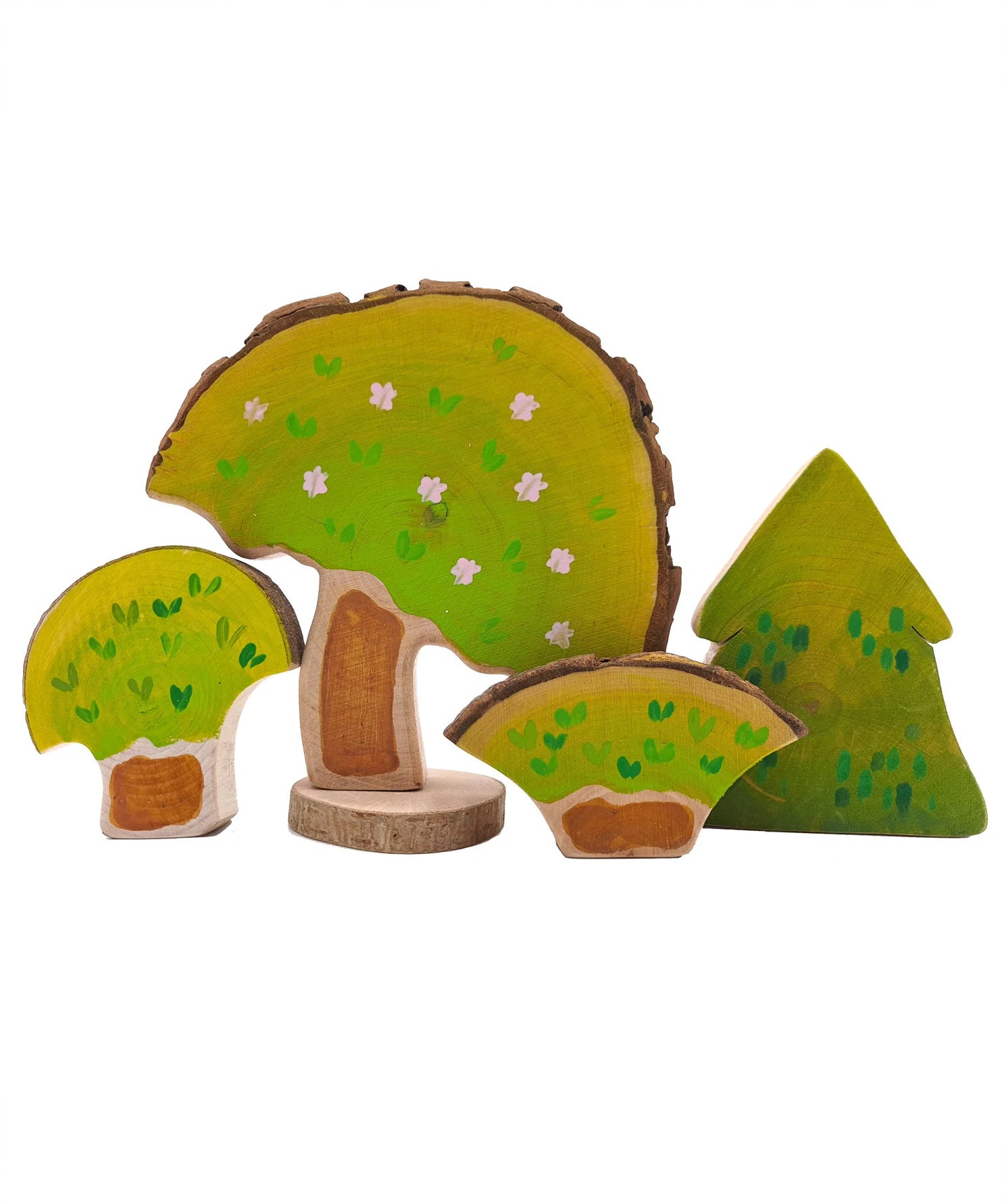 Magic Wood Spring & Autumn Wooden Tree Set showing the Spring side pictured on a plain white background.