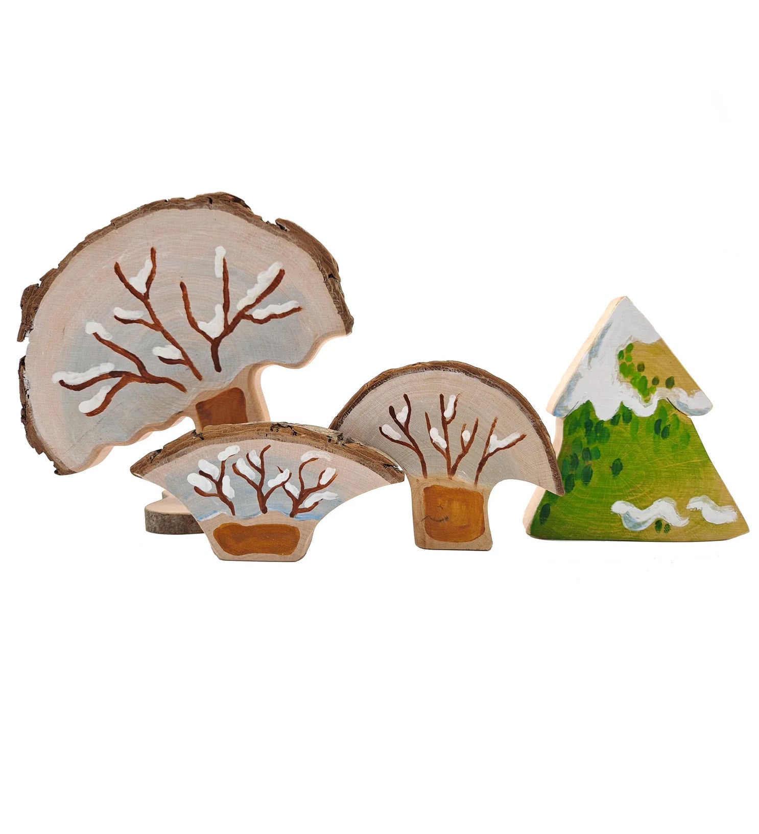 Magic Wood Summer & Winter Wooden Tree Set showing winter set pictured on a plain background. 