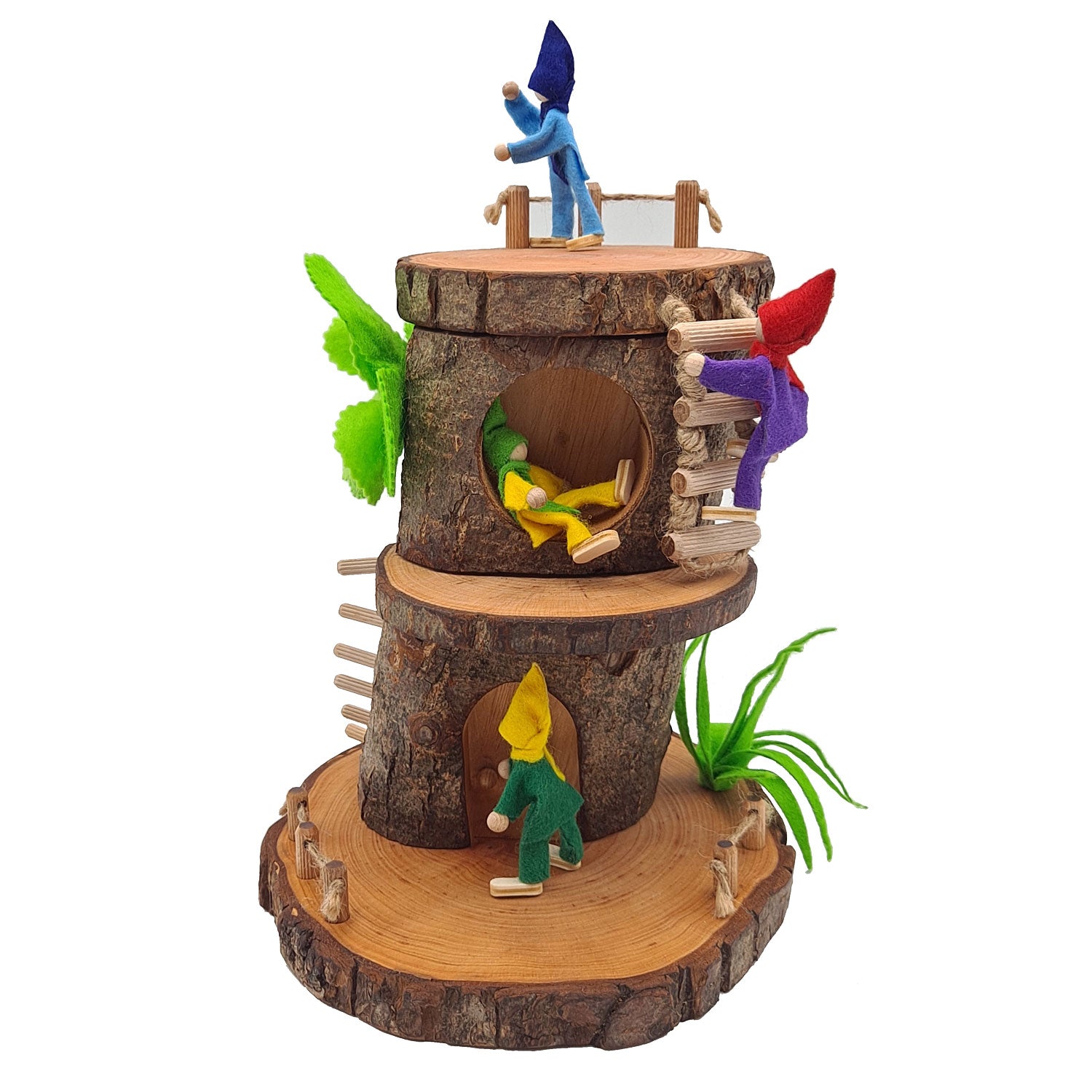 Magic Wood Tree Cave with the felt elves pictured on a plain background