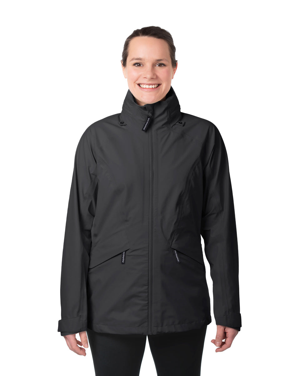 A person wearing the Mamalila Outdoor Explorer Babywearing Jacket - Black