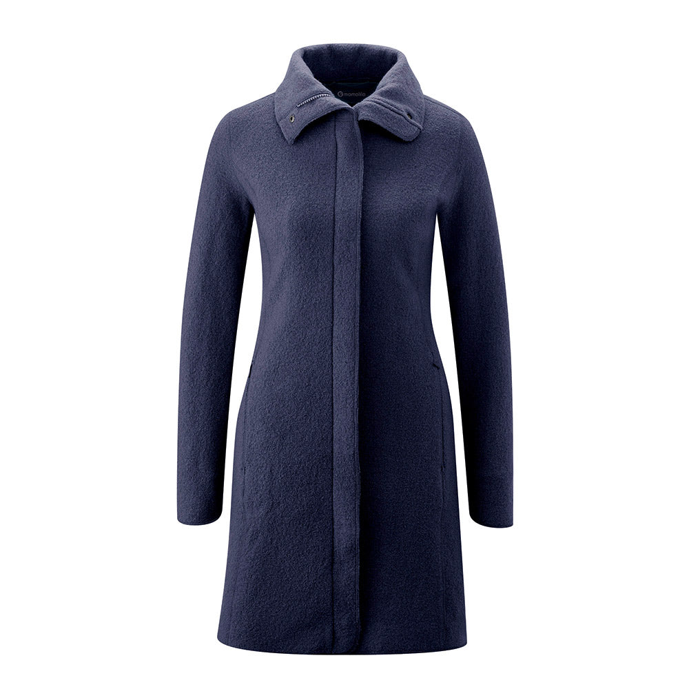 Mamalila Eco Wool Oslo Babywearing Coat in Navy. A navy blue organic boiled wool winter babywearing coat. Front view