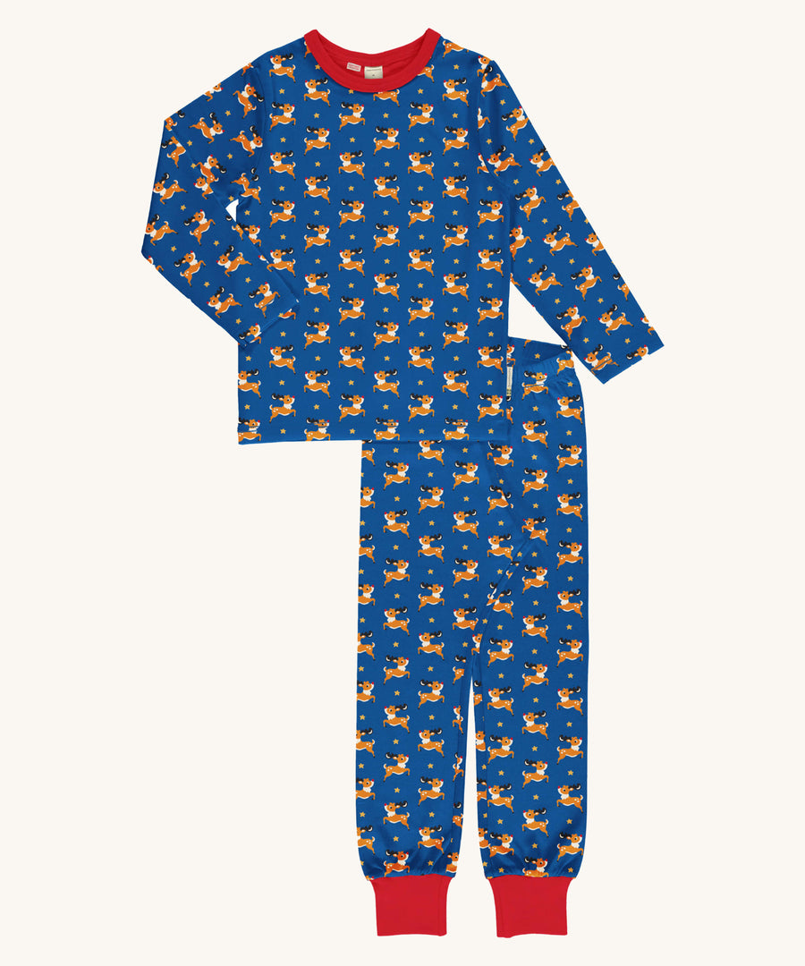 Maxomorra Reindeer Adult organic cotton Long Sleeve Pyjama Set on a plain background. 