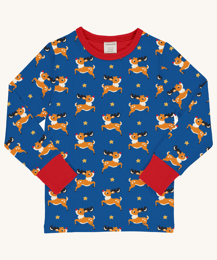 Maxomorra Reindeer Long Sleeve Top on a plain background. 