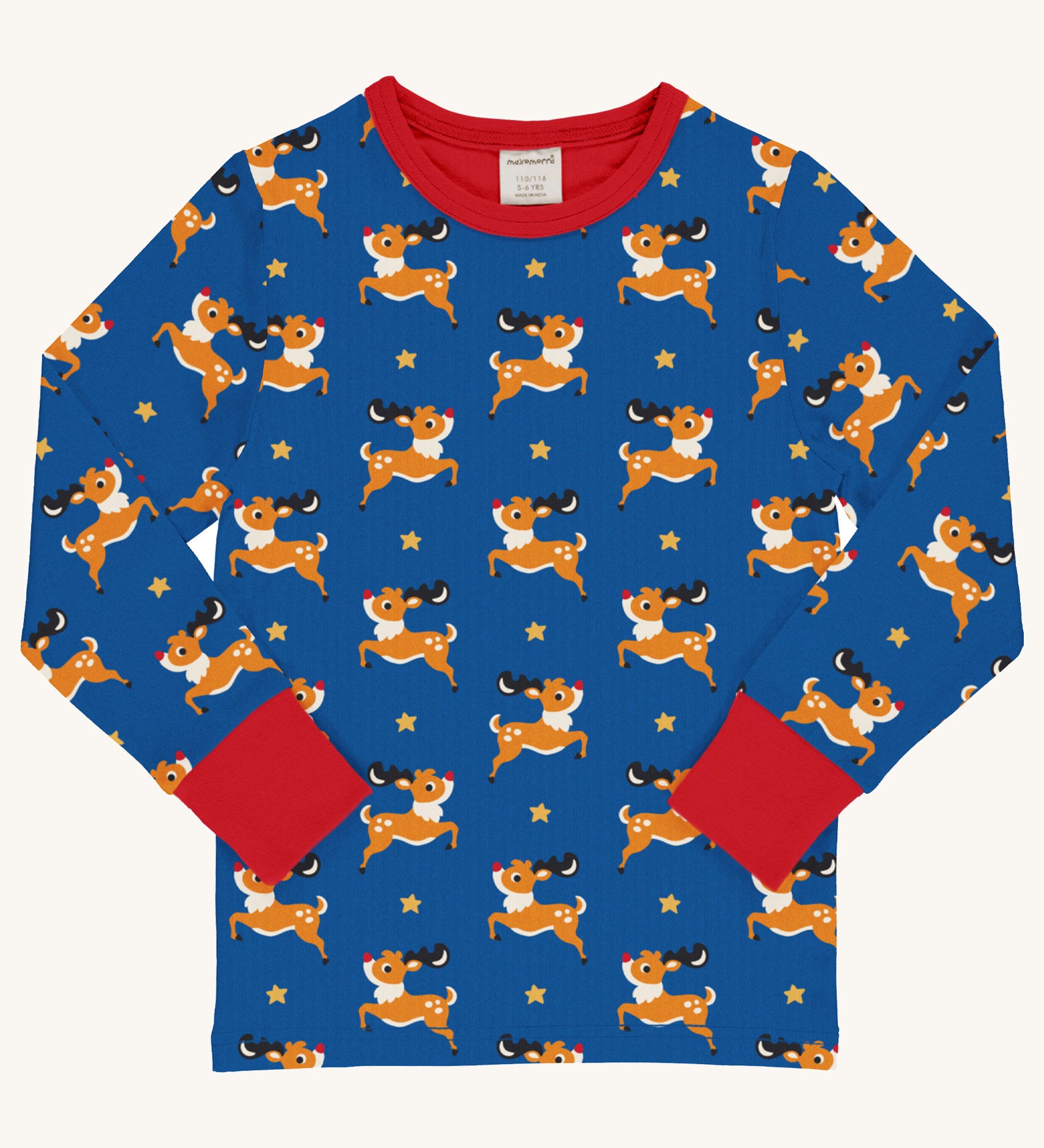 Maxomorra Reindeer Long Sleeve Top on a plain background. 