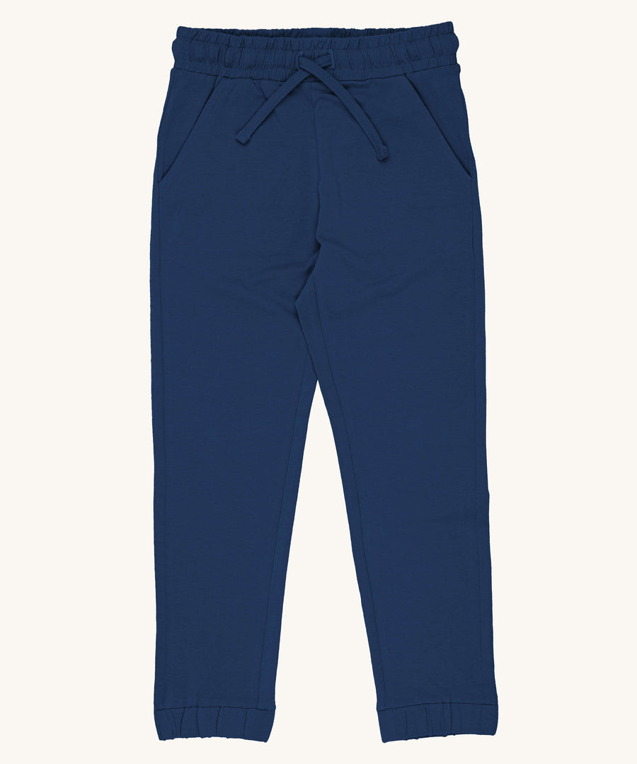 Maxomorra Solid Navy Slim Sweatpants on a plain background.