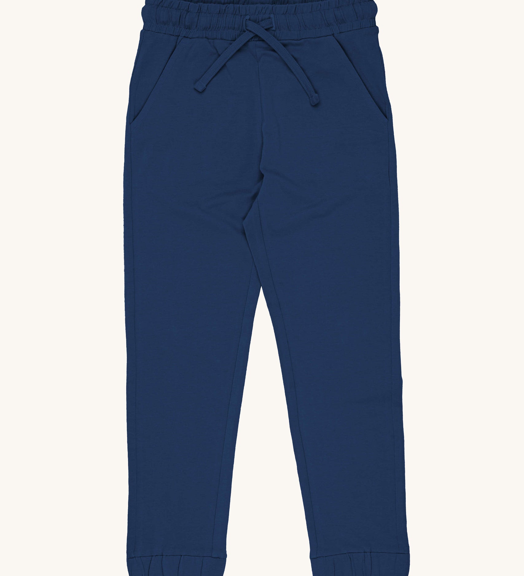 Maxomorra Solid Navy Slim Sweatpants on a plain background.