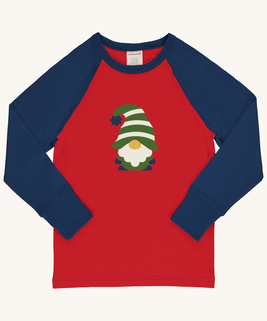 Maxomorra Swedish Santa Raglan Long Sleeve Top on a plain background. 