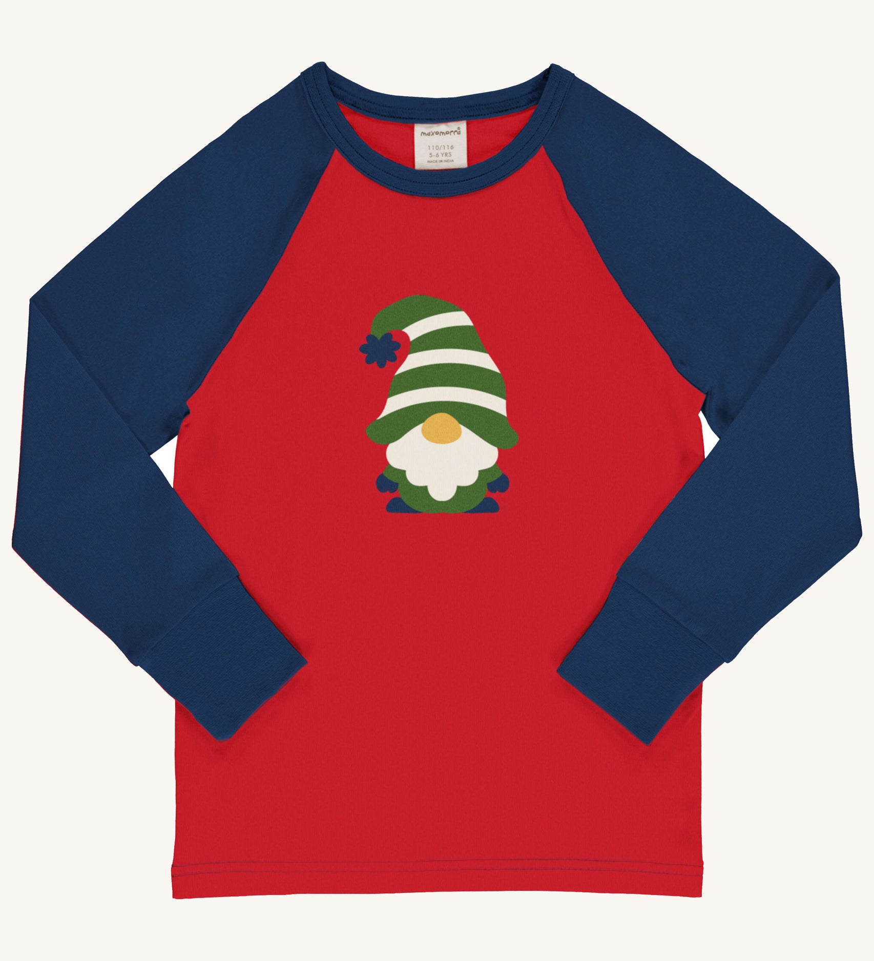 Maxomorra Swedish Santa Raglan Long Sleeve Top on a plain background. 